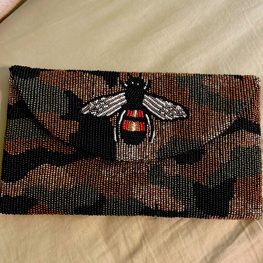 Camo Tiana clutch with gold chain strap